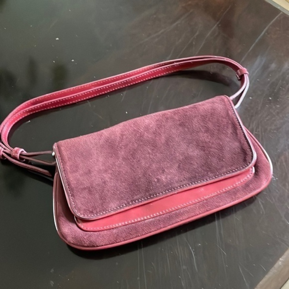 Ann Taylor Burgundy suede and patent small structured handbag: - Picture 1 of 7